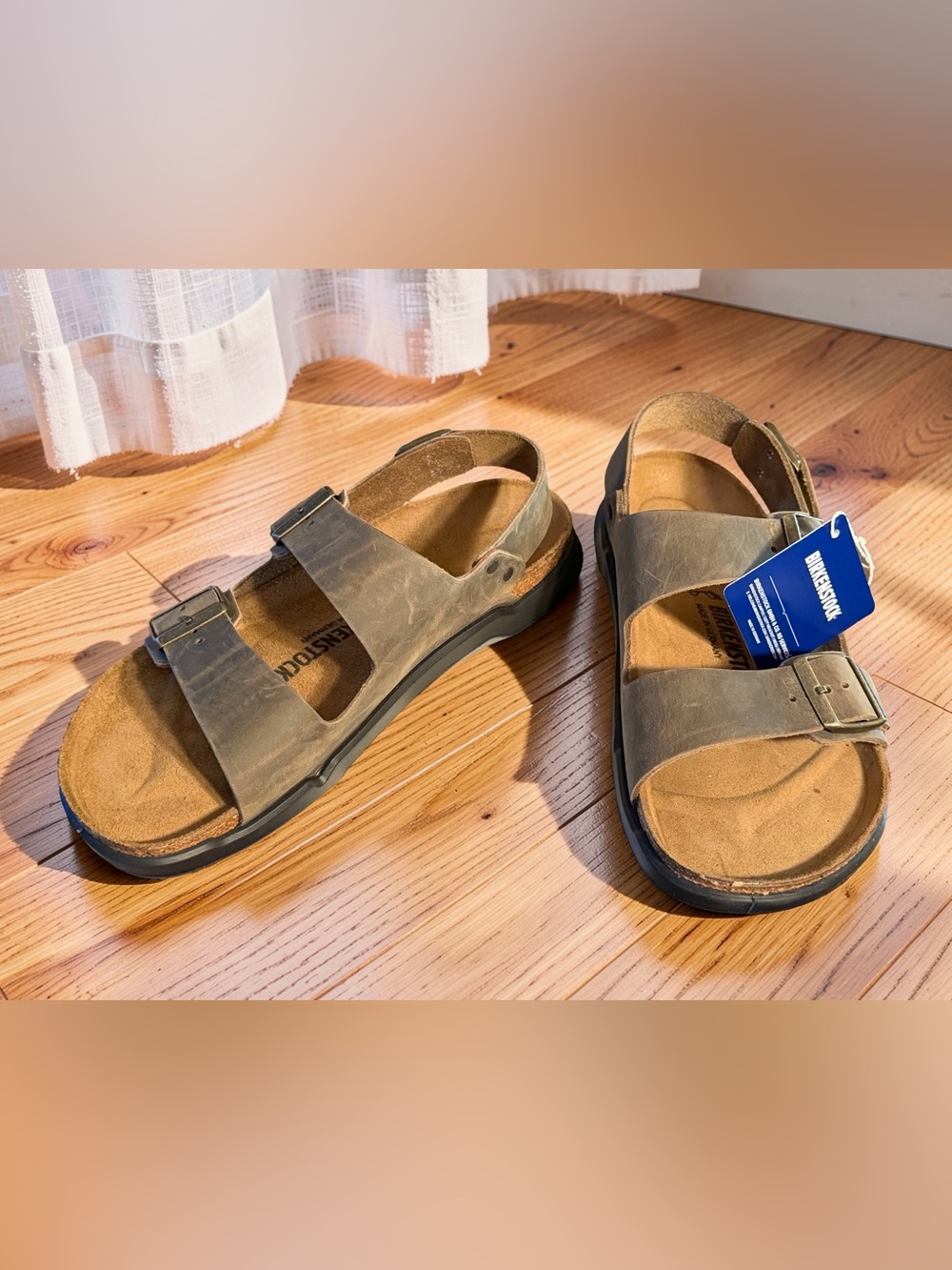 Birkenstock NWT EU 42 US 11 Milano Faded Khaki Leather Two-Buckle Sandals (SH440